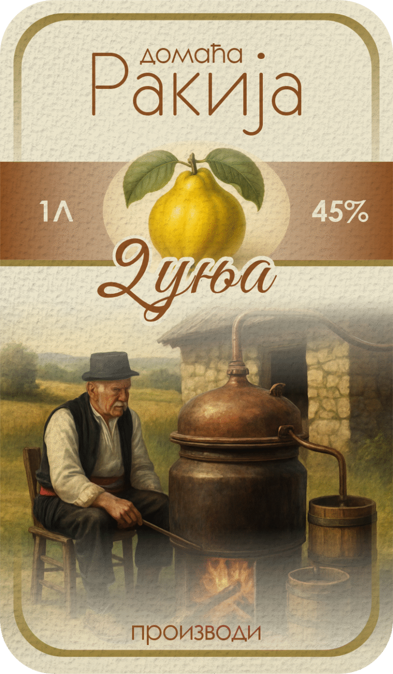 Etikete za flašu rakije dunja 025 latinica/ћирилица
