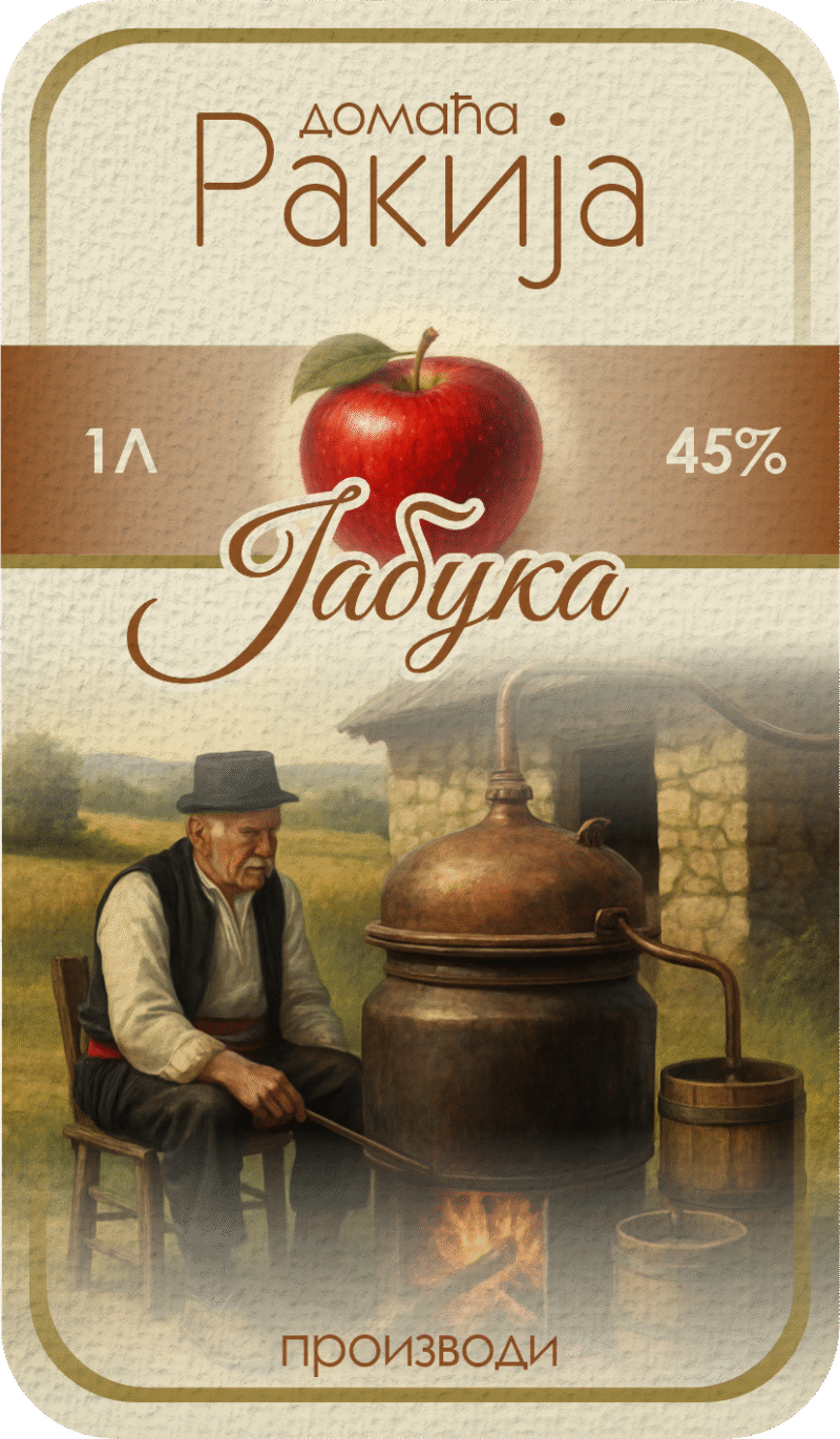 Etikete za flašu rakije jabuka 025 latinica/ћирилица