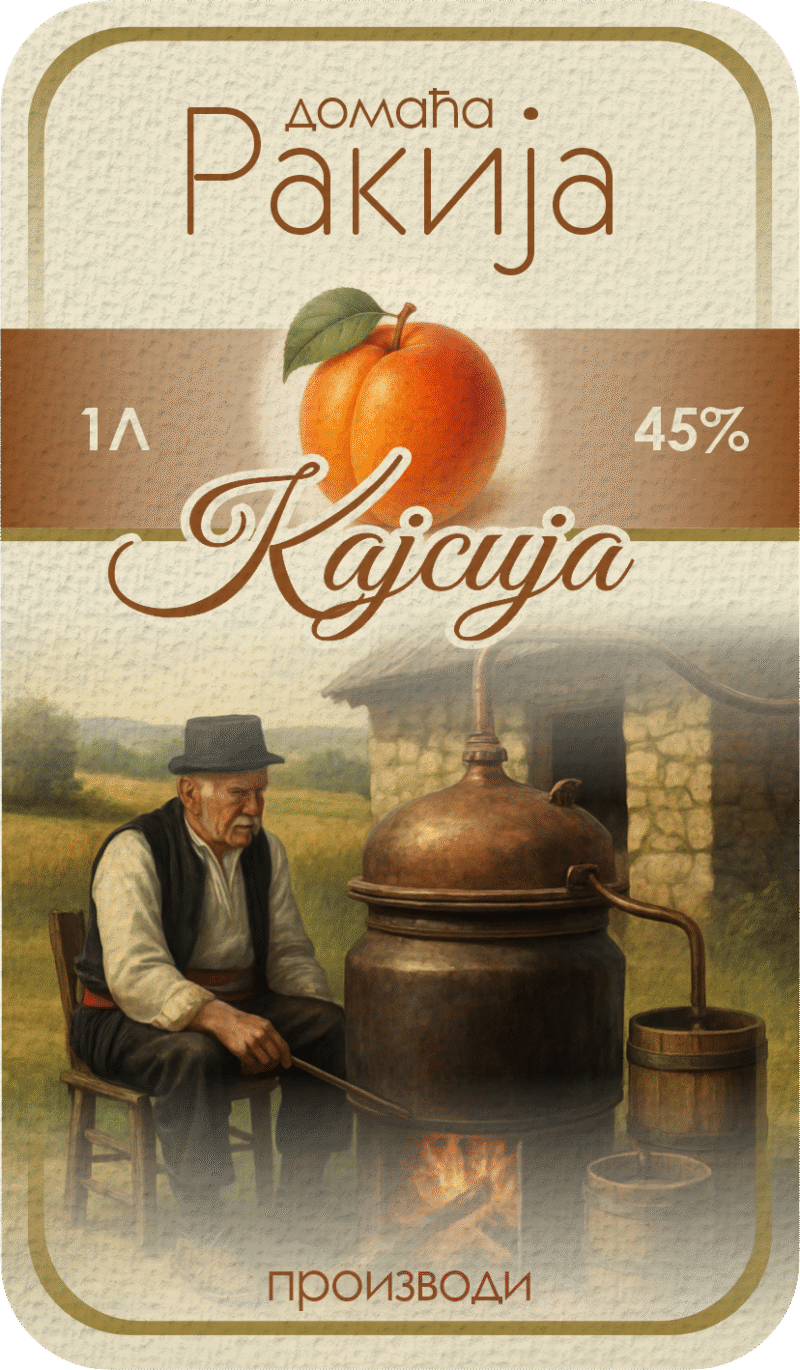 Etikete za flašu rakije kajsija 025 latinica/ћирилица