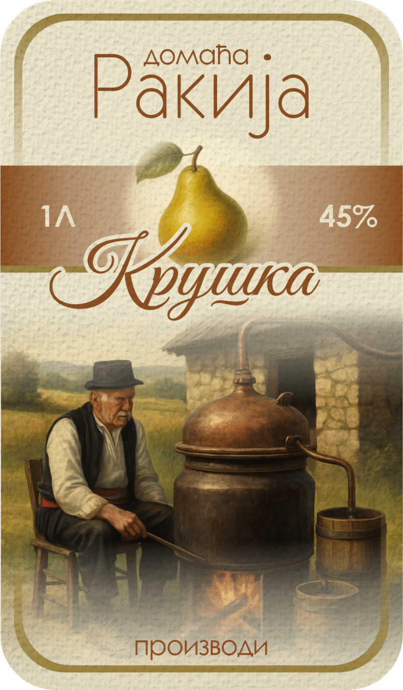 Etikete za flašu rakije kruška 025 latinica/ћирилица