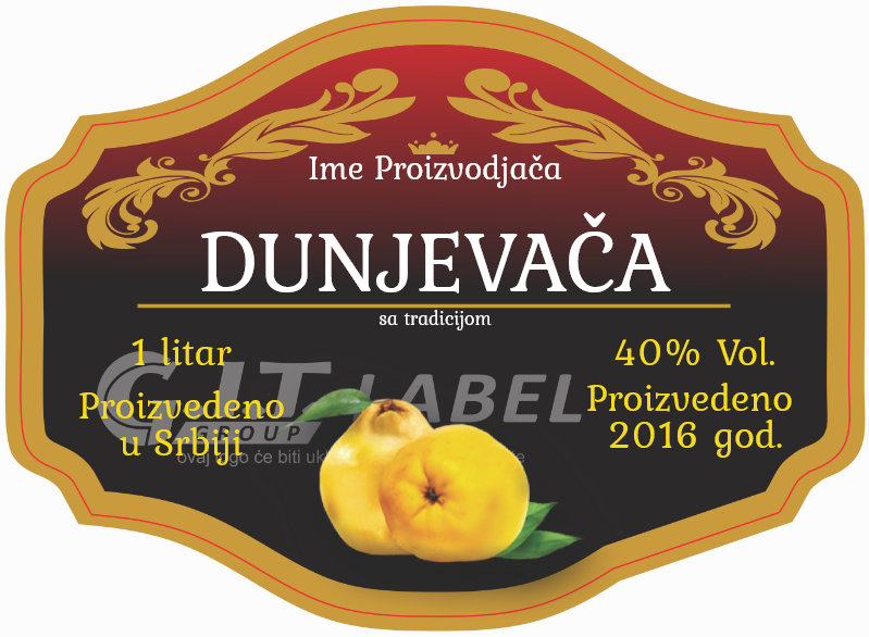 Etikete za flašu rakije dunja 002 latinica/ћирилица
