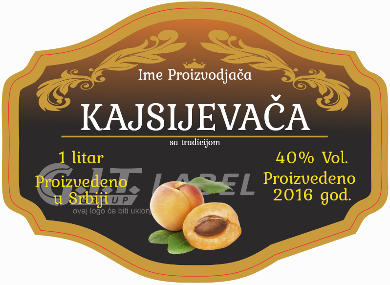 Etikete za flašu rakije kajsija 002 latinica/ћирилица