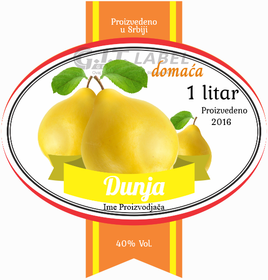 Etikete za flašu rakije dunja 003 latinica/ћирилица