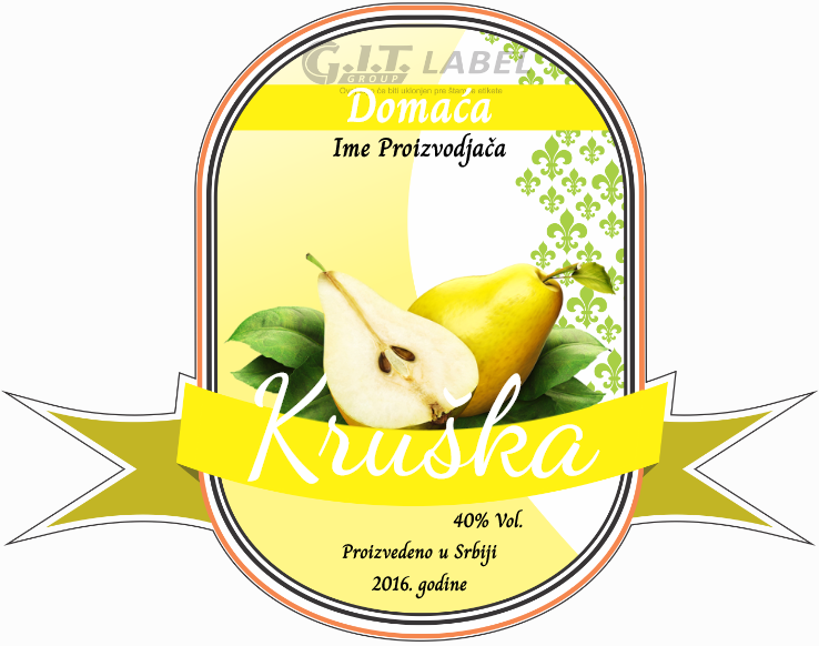 Etikete za flašu rakije kruška 005 latinica/ћирилица