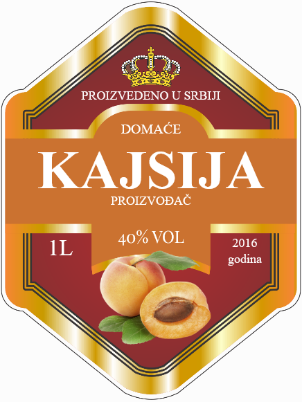 Etikete za flašu rakije kajsija 007 latinica/ћирилица