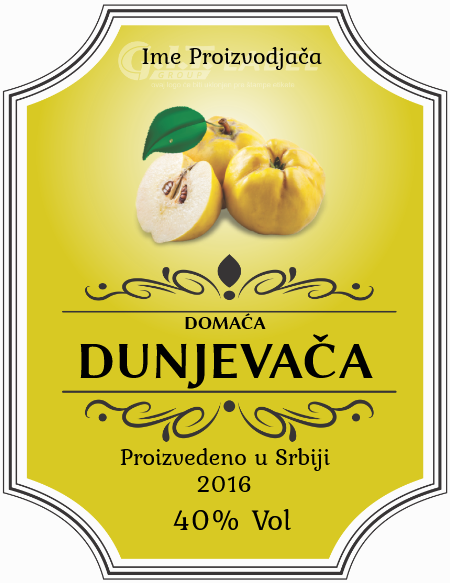 Etikete za flašu rakije dunjevača 011 latinica/ћирилица