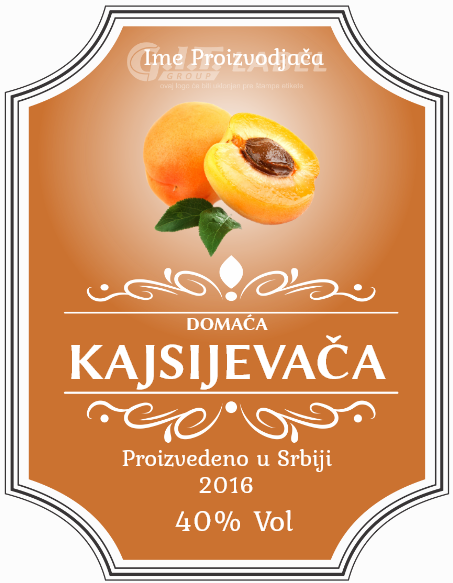 Etikete za flašu rakije kajsijevača 011 latinica/ћирилица