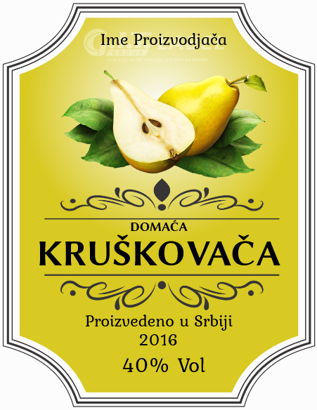 Etikete za flašu rakije kruškovača 011 latinica/ћирилица