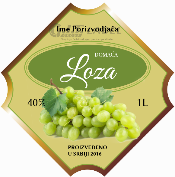 Etikete za flašu rakije loza 012 latinica/ћирилица