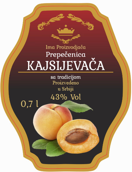 Etikete za flašu rakije kajsije 018 latinica/ћирилица
