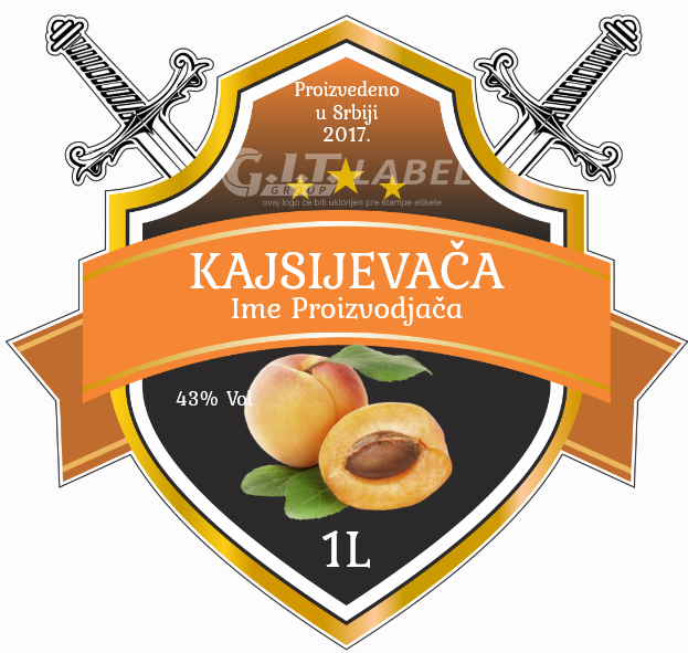 Etikete za flašu rakije kajsija 019 latinica/ћирилица