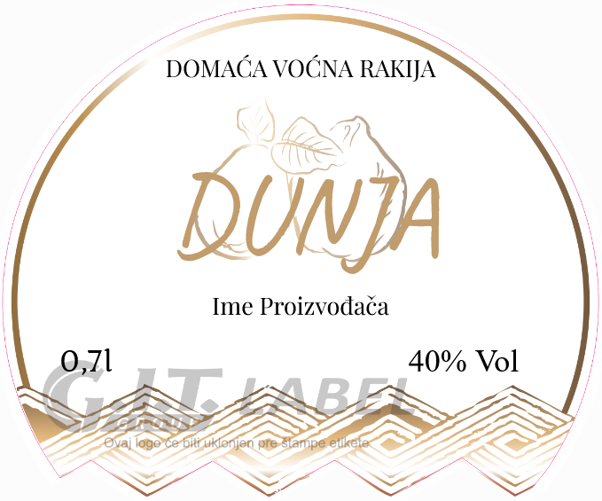Etikete za flašu rakije dunja 022 latinica/ћирилица