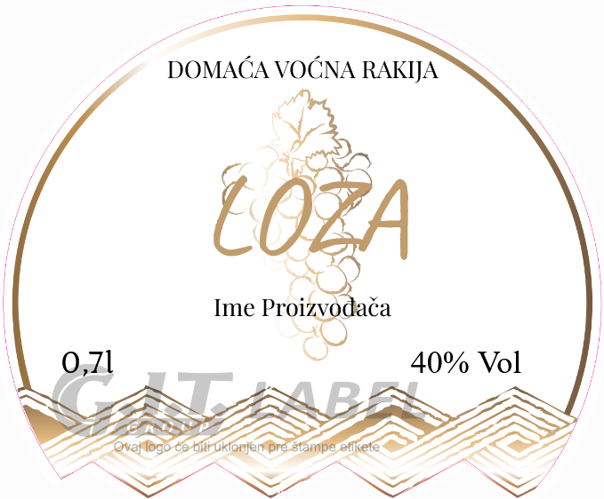 Etikete za flašu rakije loza 022 latinica/ћирилица