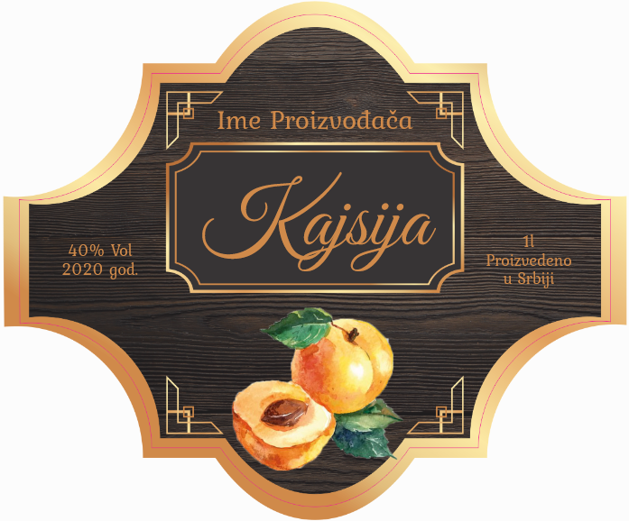 Etikete za flašu rakije kajsija 023 latinica/ћирилица