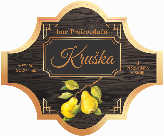 Etikete za flašu rakije kruška 023 latinica/ћирилица