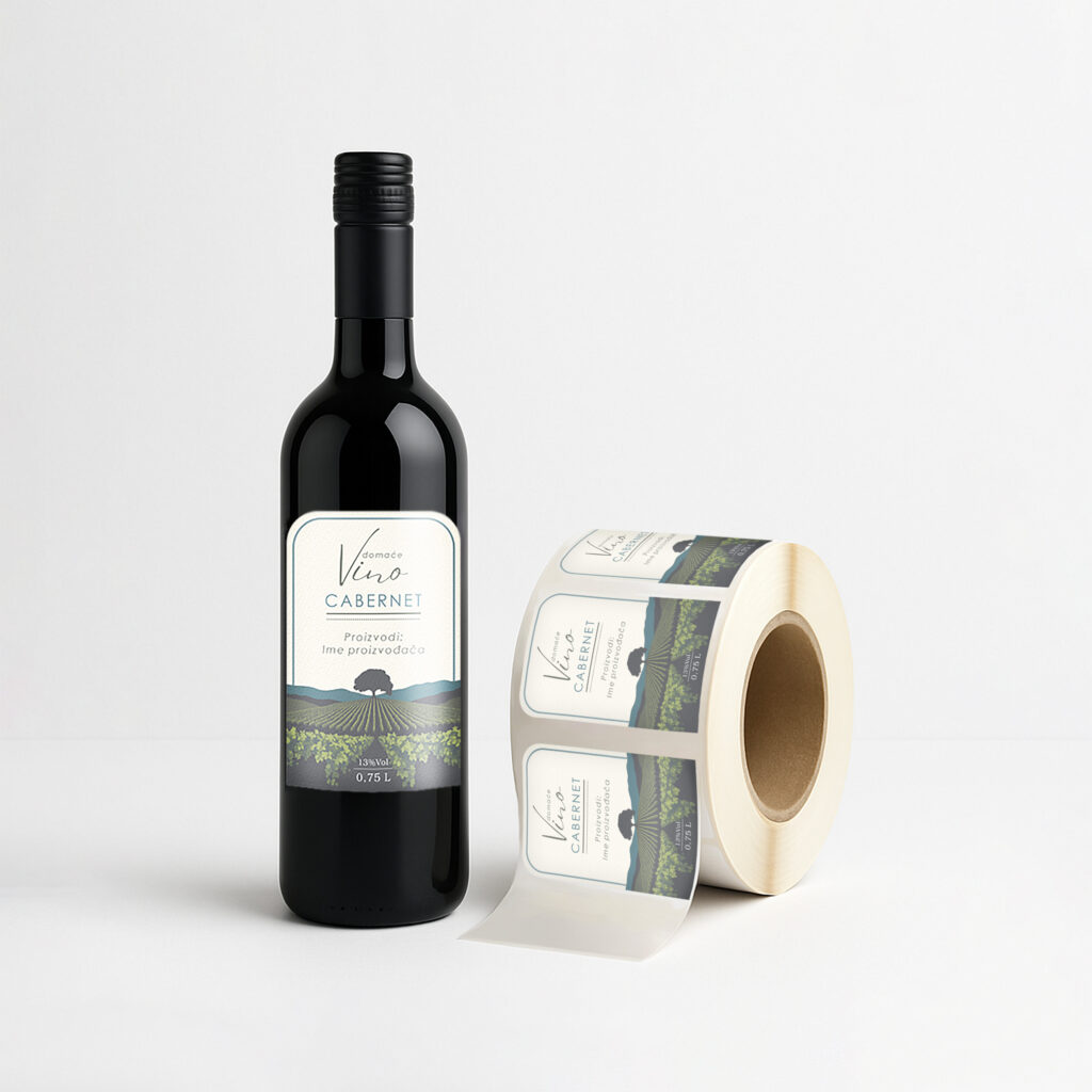Samolepljive vinske etikete na rolni za boce vina