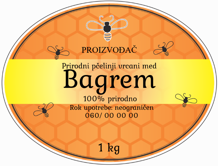 Etikete za med od bagrema 001 – samolepljive editabilne etikete latinica/ćirilica