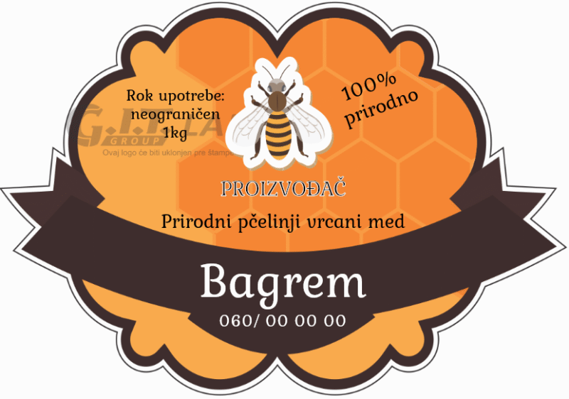 Etikete za med od bagrema 002– samolepljive editabilne etikete latinica/ćirilica