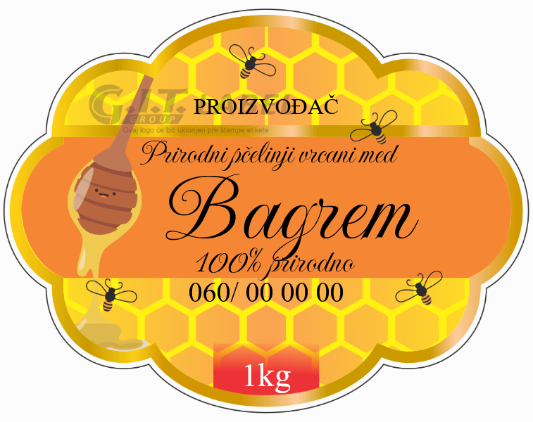 Etikete za med bagremov 004– samolepljive editabilne etikete latinica/ćirilica