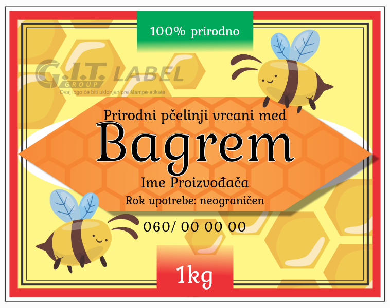 Etikete za med bagremov 005– samolepljive editabilne etikete latinica/ćirilica