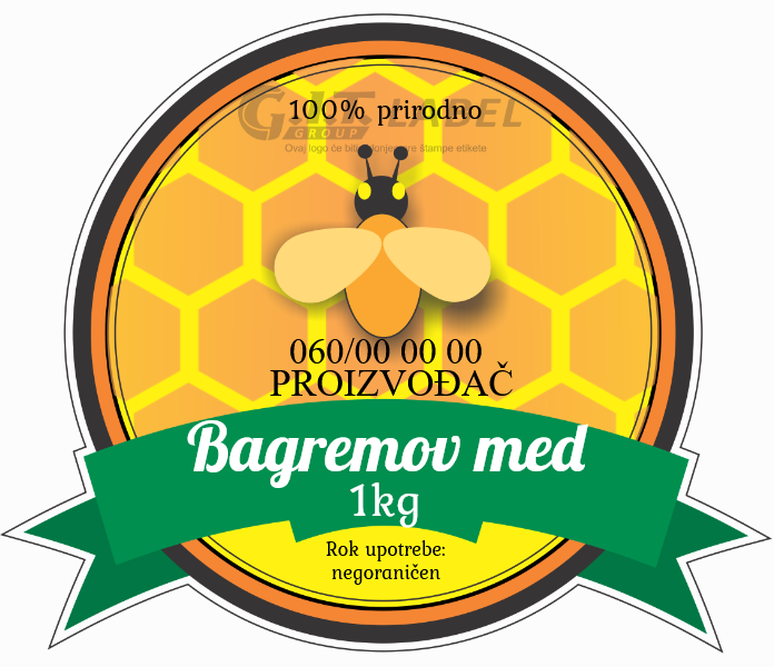 Etikete za med bagremov 006– samolepljive editabilne etikete latinica/ćirilica