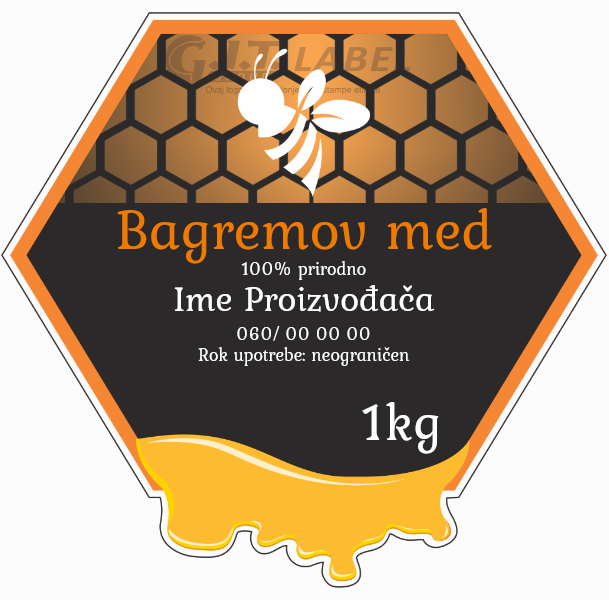 Etikete za med bagremov 007– samolepljive editabilne etikete latinica/ćirilica