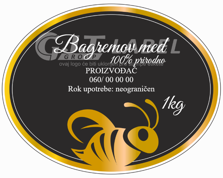 Etikete za med bagremov 008– samolepljive editabilne etikete latinica/ćirilica