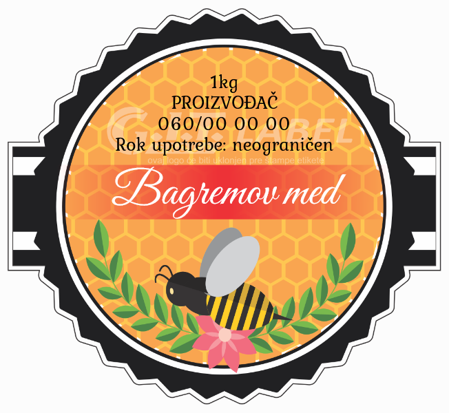 Etikete za med bagremov 009– samolepljive editabilne etikete latinica/ćirilica