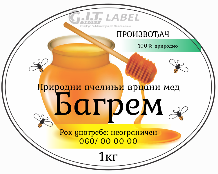 Etikete za med bagremov 011– samolepljive editabilne etikete latinica/ćirilica