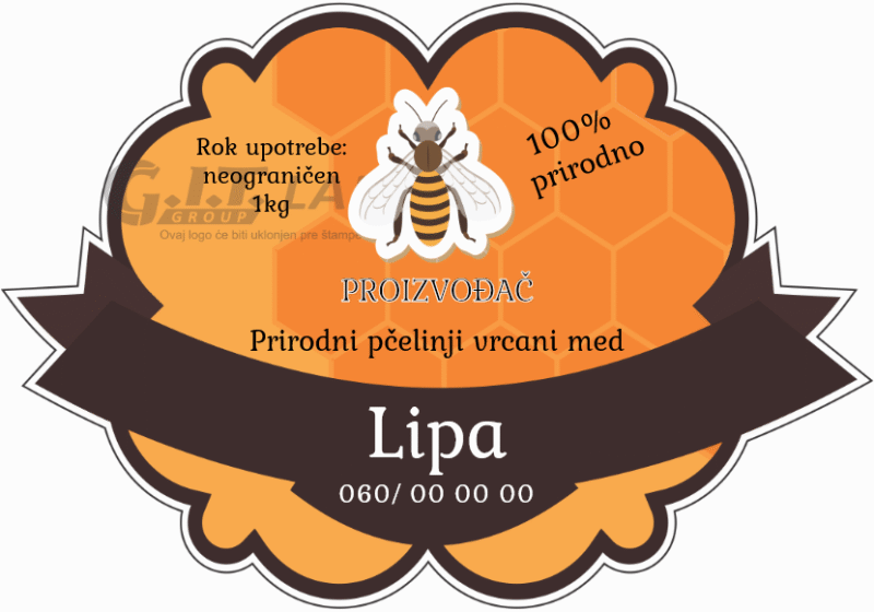 Etikete za med lipa 002– samolepljive editabilne etikete latinica/ćirilica