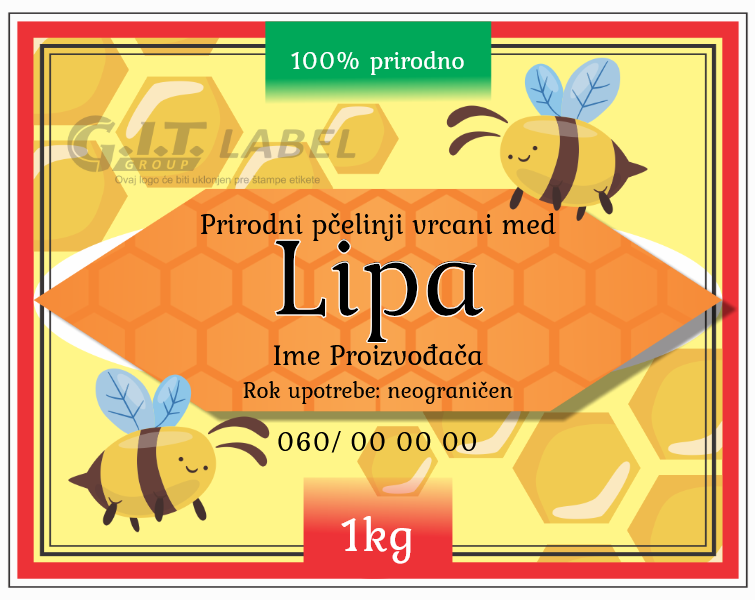 Etikete za med lipov 005– samolepljive editabilne etikete latinica/ćirilica