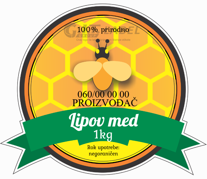 Etikete za med lipov 006– samolepljive editabilne etikete latinica/ćirilica