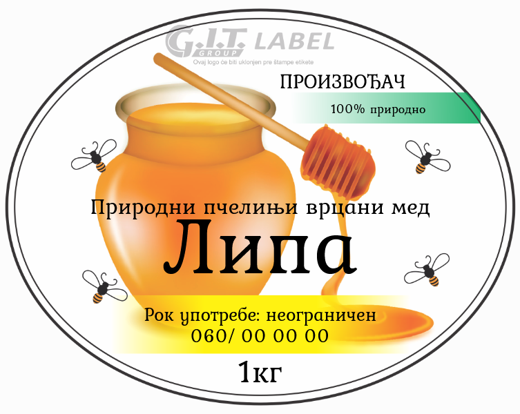 Etikete za med lipov 011– samolepljive editabilne etikete latinica/ćirilica