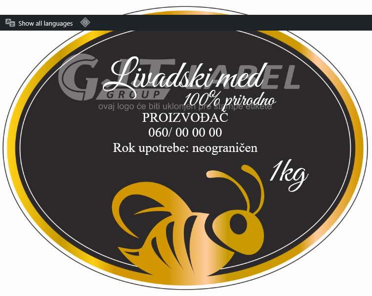 Etikete za med livadski 008– samolepljive editabilne etikete latinica/ćirilica