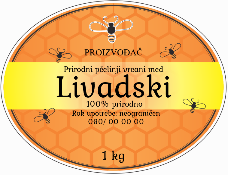 Etikete za med livadski 001 – samolepljive editabilne etikete latinica/ćirilica
