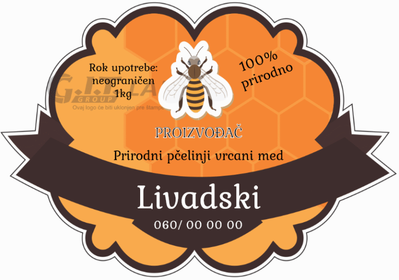 Etikete za med livadski 002– samolepljive editabilne etikete latinica/ćirilica