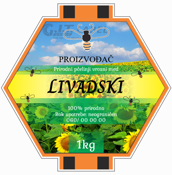 Etikete za med livadski 003– samolepljive editabilne etikete latinica/ćirilica