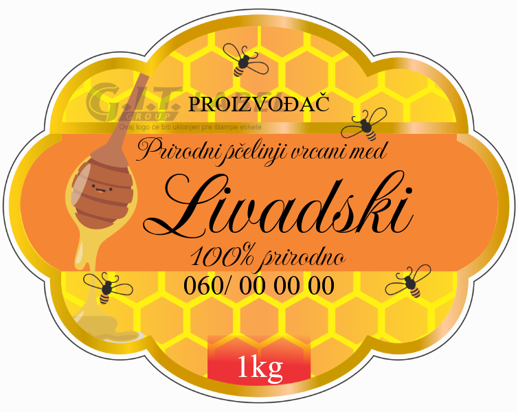 Etikete za med livadski 004– samolepljive editabilne etikete latinica/ćirilica