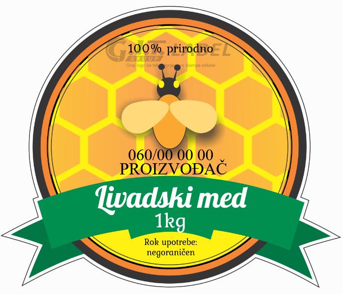 Etikete za med livadski 006– samolepljive editabilne etikete latinica/ćirilica