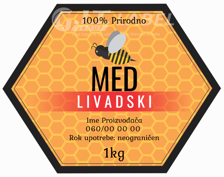 Etikete za med livadski 010– samolepljive editabilne etikete latinica/ćirilica