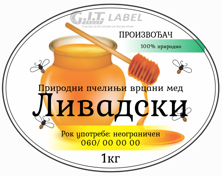 Etikete za med livadski 011– samolepljive editabilne etikete latinica/ćirilica
