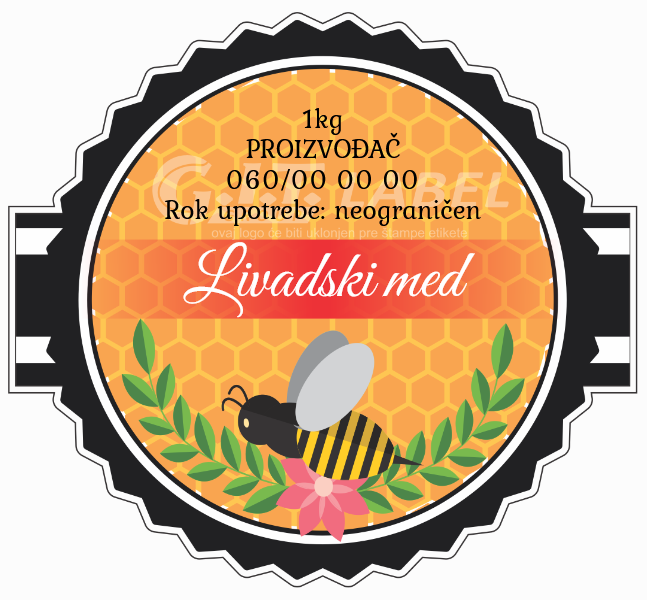 Etikete za med livadski 009– samolepljive editabilne etikete latinica/ćirilica