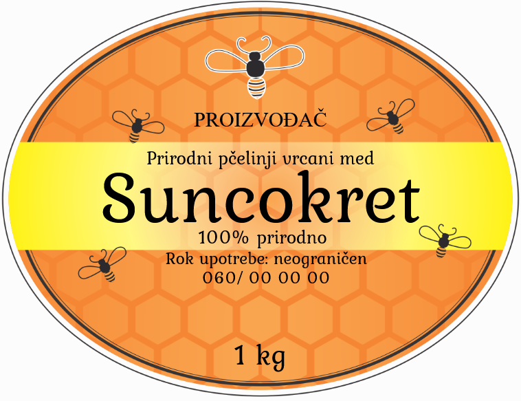 Etikete za med od suncokreta 001 – samolepljive editabilne etikete latinica/ćirilica