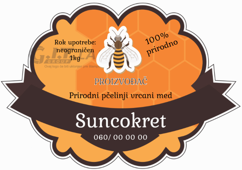 Etikete za med od suncokreta 002– samolepljive editabilne etikete latinica/ćirilica