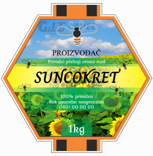 Etikete za med od suncokreta 003– samolepljive editabilne etikete latinica/ćirilica