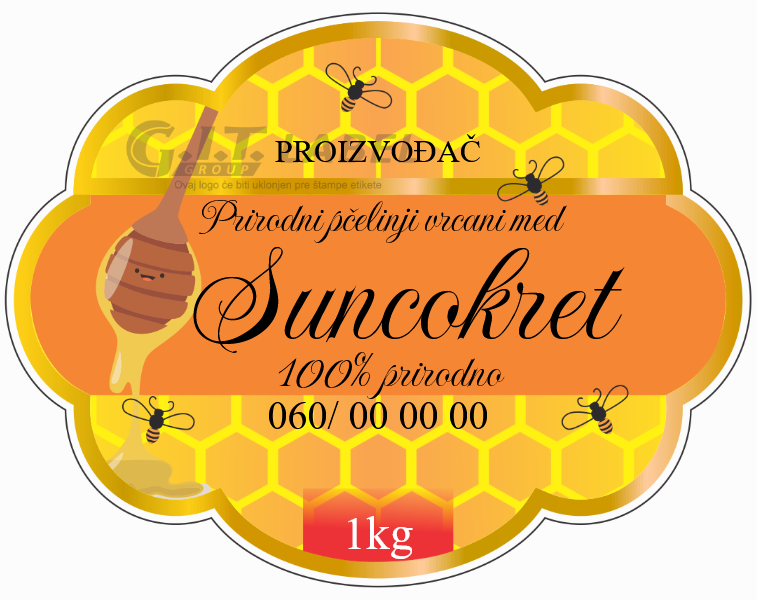 Etikete za med suncokretov 004– samolepljive editabilne etikete latinica/ćirilica