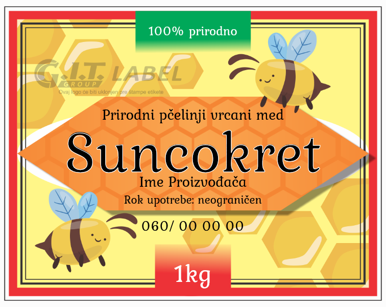 Etikete za med suncokretov 005– samolepljive editabilne etikete latinica/ćirilica