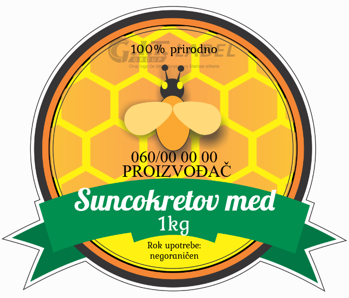 Etikete za med suncokretov 006– samolepljive editabilne etikete latinica/ćirilica