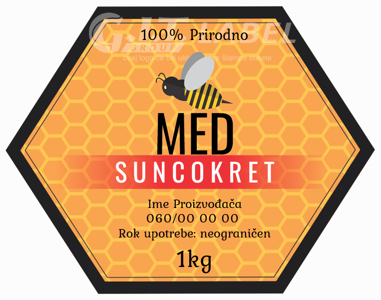 Etikete za med suncokretov 010– samolepljive editabilne etikete latinica/ćirilica
