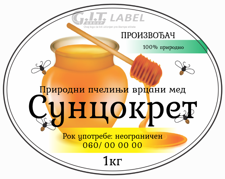 Etikete za med suncokretov 011– samolepljive editabilne etikete latinica/ćirilica